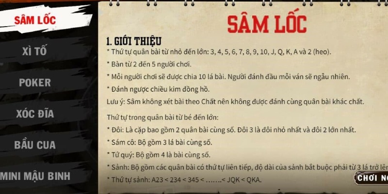 Thứ tự các lá bài trong Sâm Lốc được quy định rõ ràng